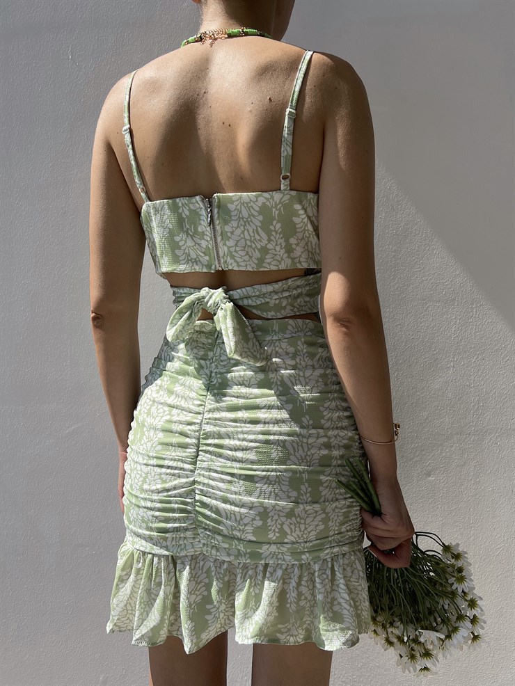 Çiçekli Crop Üst Ve Volanlı Drape Etek Sammy Kadın Yeşil İkili Takım 22Y000283