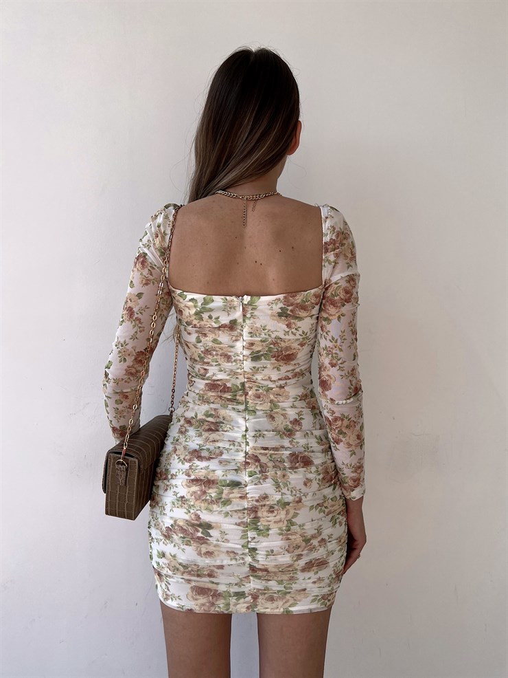 Çiçekli Mini Boy Önden Çapraz Şerit Detay Drapeli Darion Kadın Sarı Elbise 22Y000258