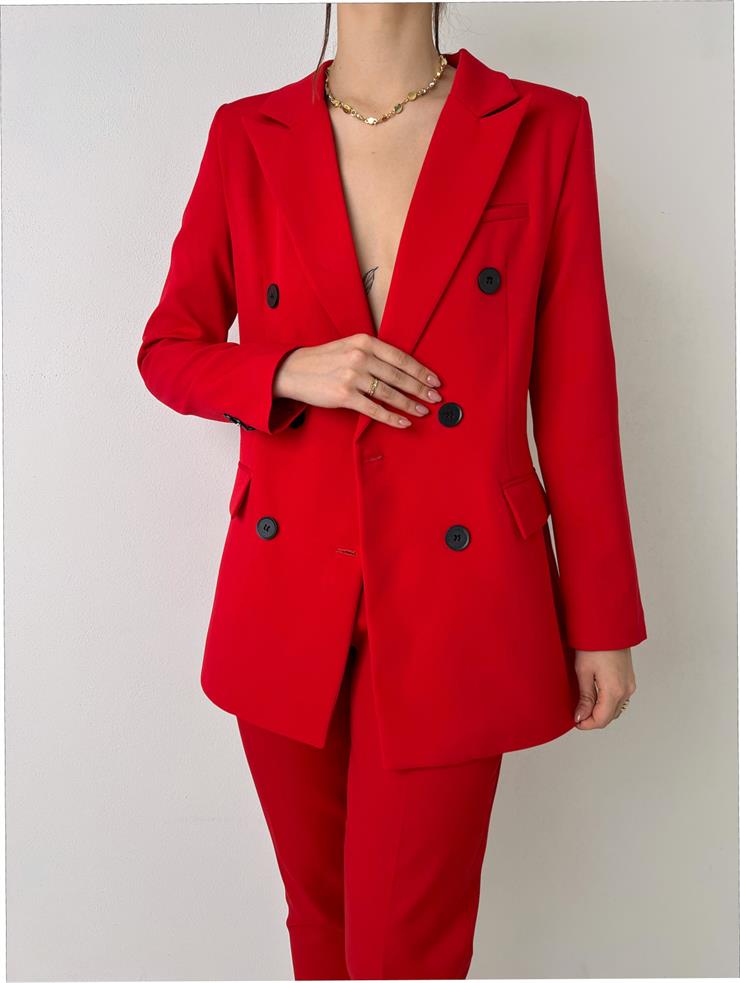 Çift Düğme Kapamalı Kruvaze Yaka Callie Kadın Kırmızı Blazer Ceket 23Y000019