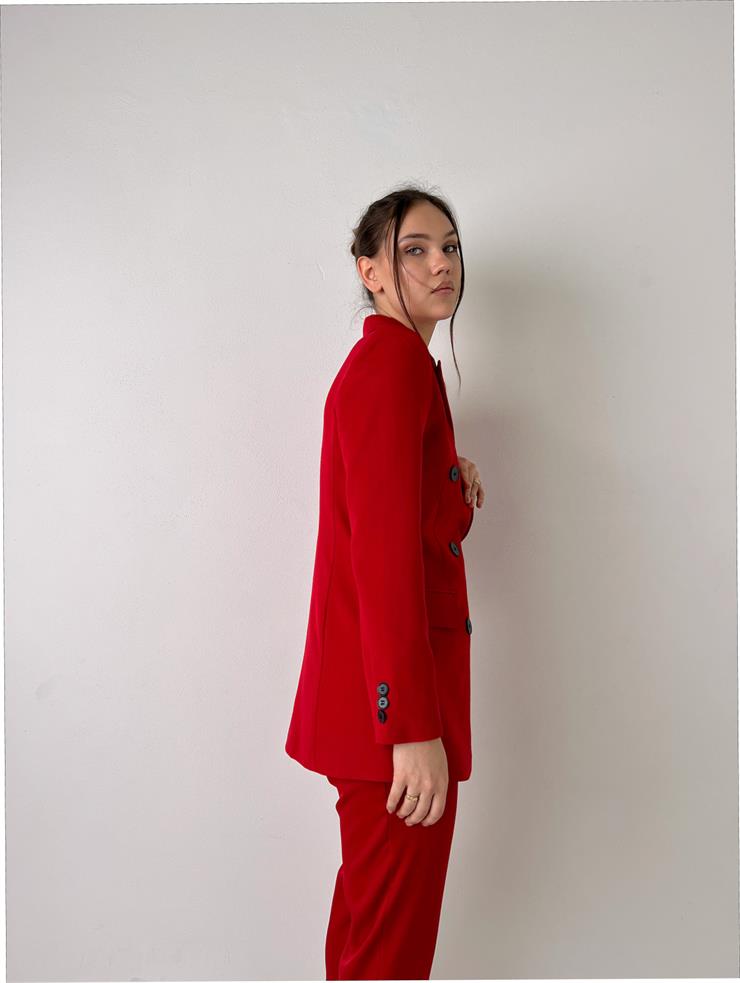 Çift Düğme Kapamalı Kruvaze Yaka Callie Kadın Kırmızı Blazer Ceket 23Y000019