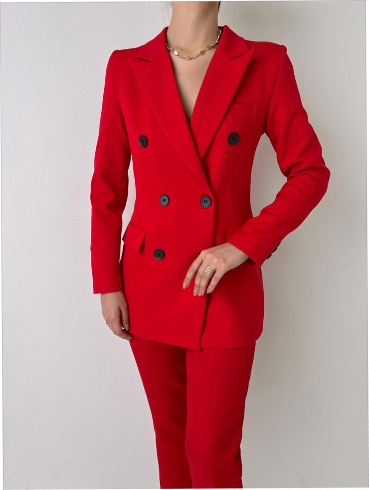 Çift Düğme Kapamalı Kruvaze Yaka Callie Kadın Kırmızı Blazer Ceket 23Y000019