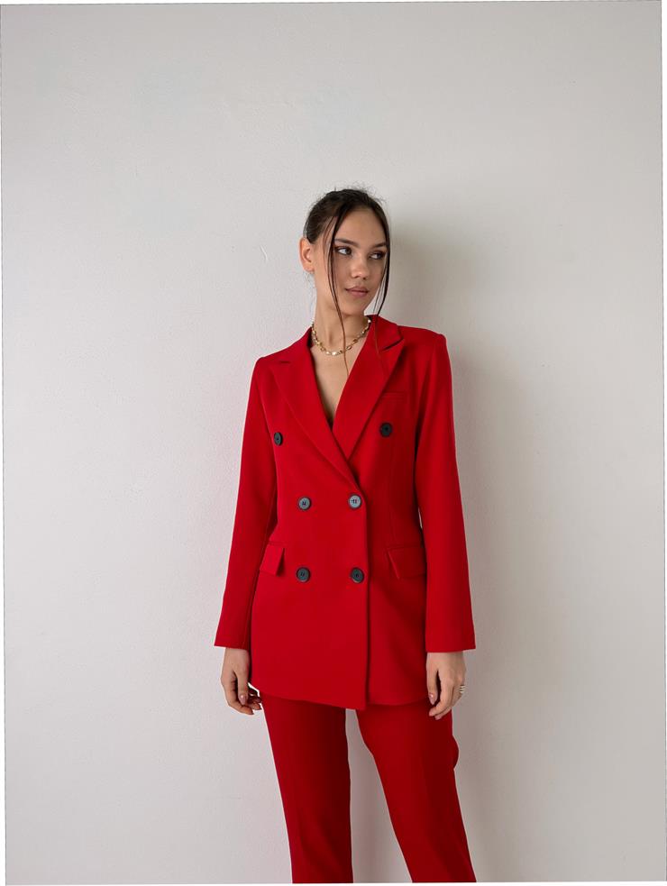 Çift Düğme Kapamalı Kruvaze Yaka Callie Kadın Kırmızı Blazer Ceket 23Y000019