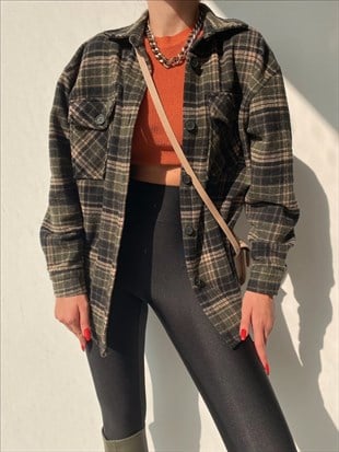 Ekose Önden Cepli Clarissa Kadın Haki Ceket 22K000358