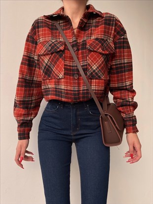 Ekose Önden Cepli Clarissa Kadın Turuncu Ceket 22K000358