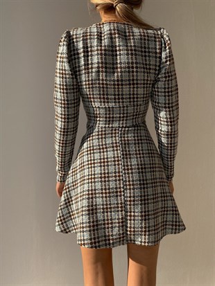 Ekose Yakası Pencere Detay Copy Kadın Mavi Tüvit Elbise 22K000025