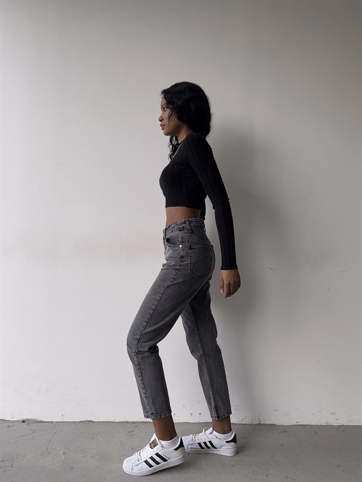 Yüksek Bel Yanları Cepli Cora Kadın Antrasit Pantolon 22K000561