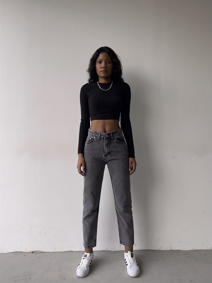 Yüksek Bel Yanları Cepli Cora Kadın Antrasit Pantolon 22K000561