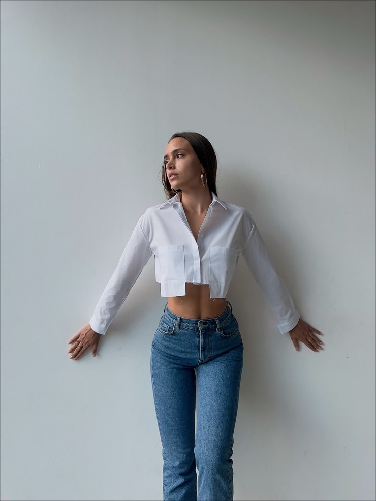Crop Büyük Cep Detaylı Caio Kadın Beyaz Gömlek 23K000133