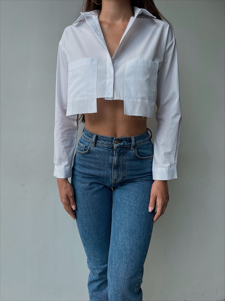 Crop Büyük Cep Detaylı Caio Kadın Beyaz Gömlek 23K000133