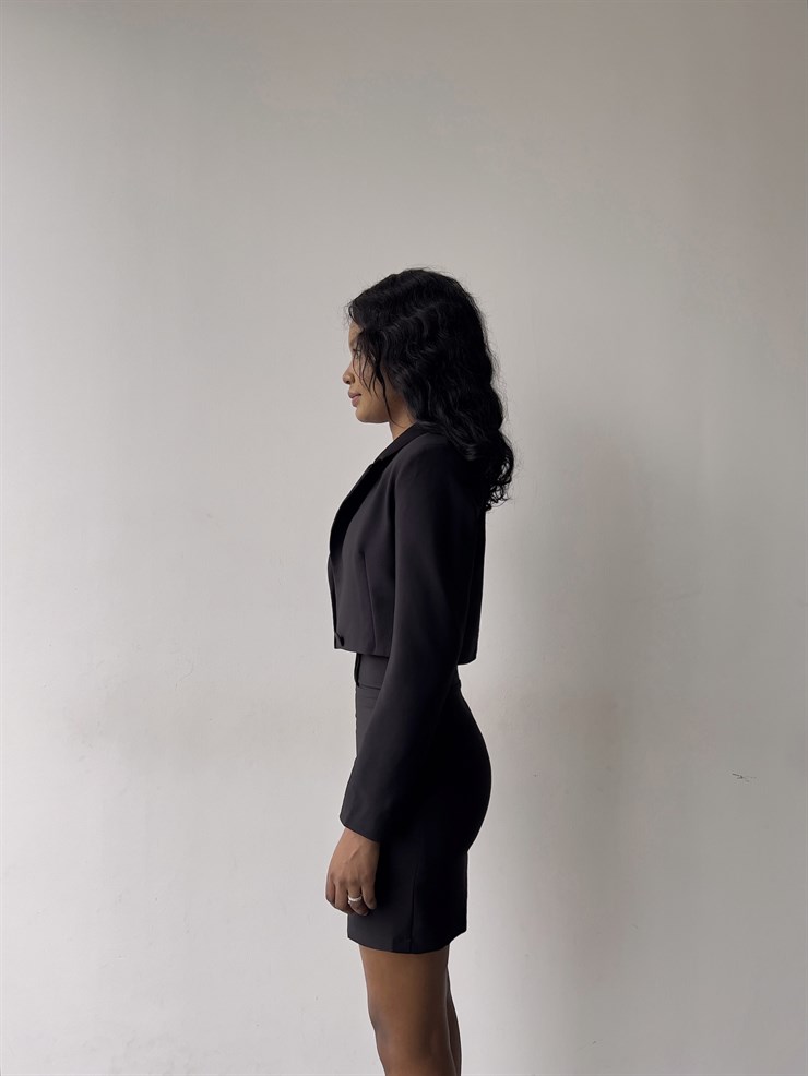 Alt Yüksek Bel Üst Tek Düğme Kapamalı Cybill Kadın Siyah Üçlü Takım 23K000311