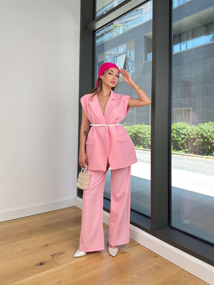 Yüksek Bel Bol Paça Damiko Pembe Kadın Pantolon 25Y463