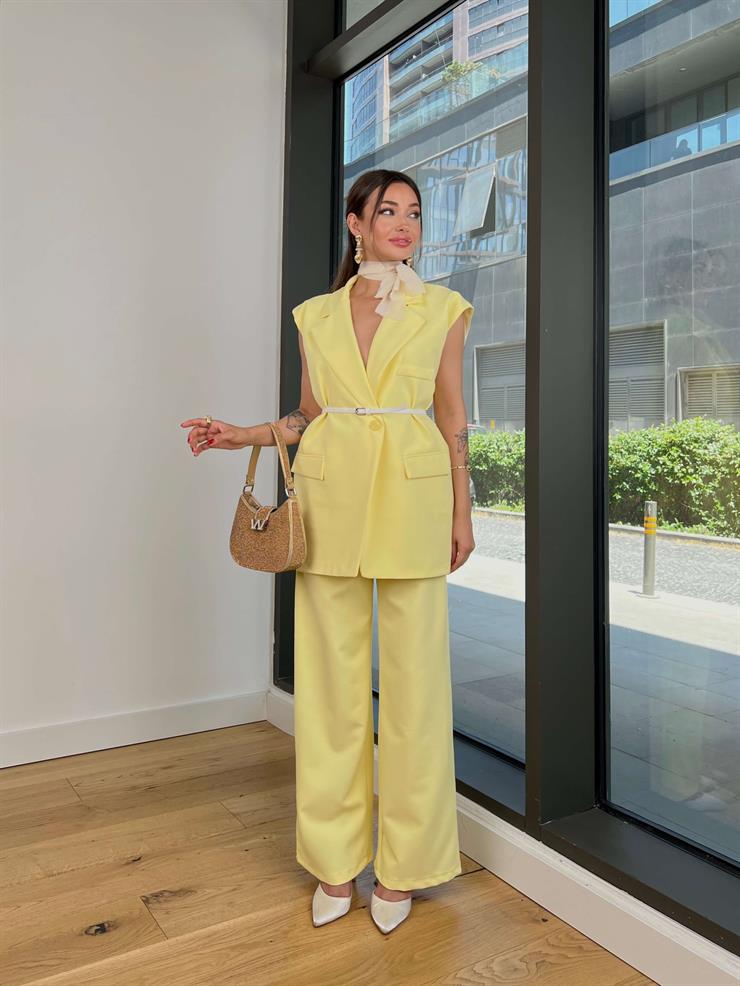 Yüksek Bel Bol Paça Damiko Sarı Kadın Pantolon 25Y463