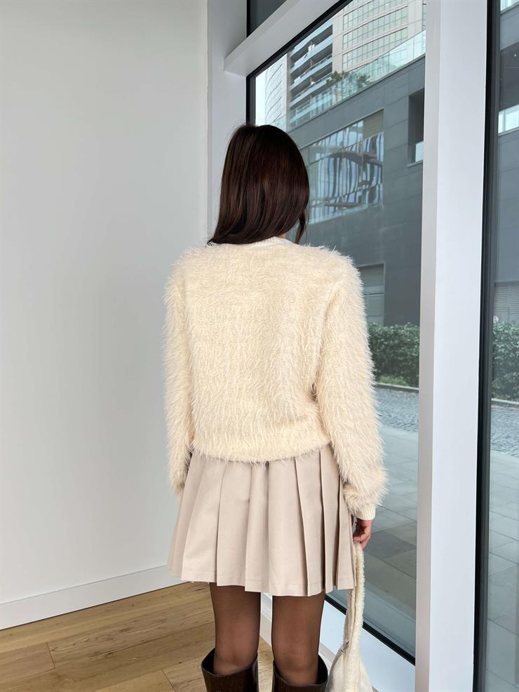 Önü Düğmeli Sakallı Daylin Bej Kadın Hırka 25K189