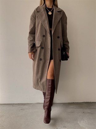 Uzun Boyfriend Önde Büyük Cep Kapaklı  Deborah Kadın Kahverengi Kaban 22K000312