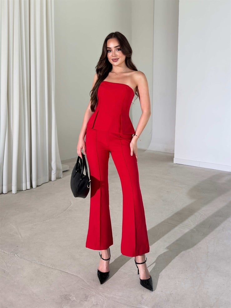 Straplez Korse Görünüm Kırmızı Delilah Kadın Tulum 26Y337