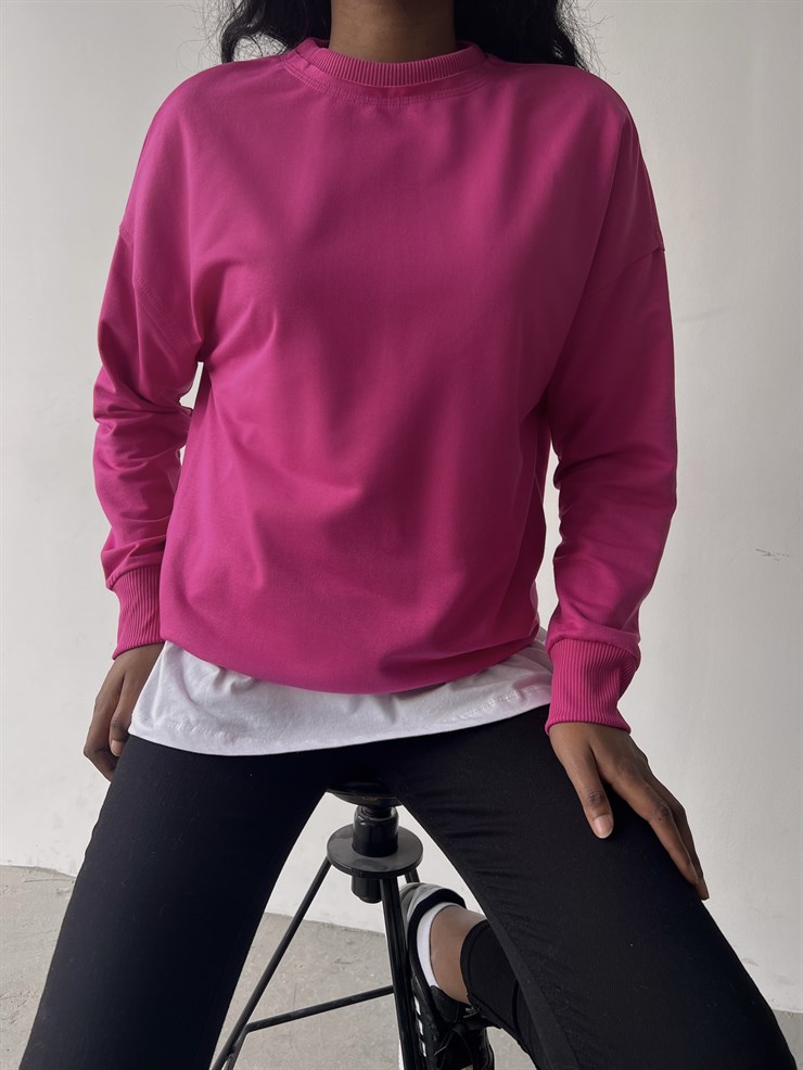 Bisiklet Yaka Uzun Kol Della Kadın Fuşya Sweatshirt 23K000200