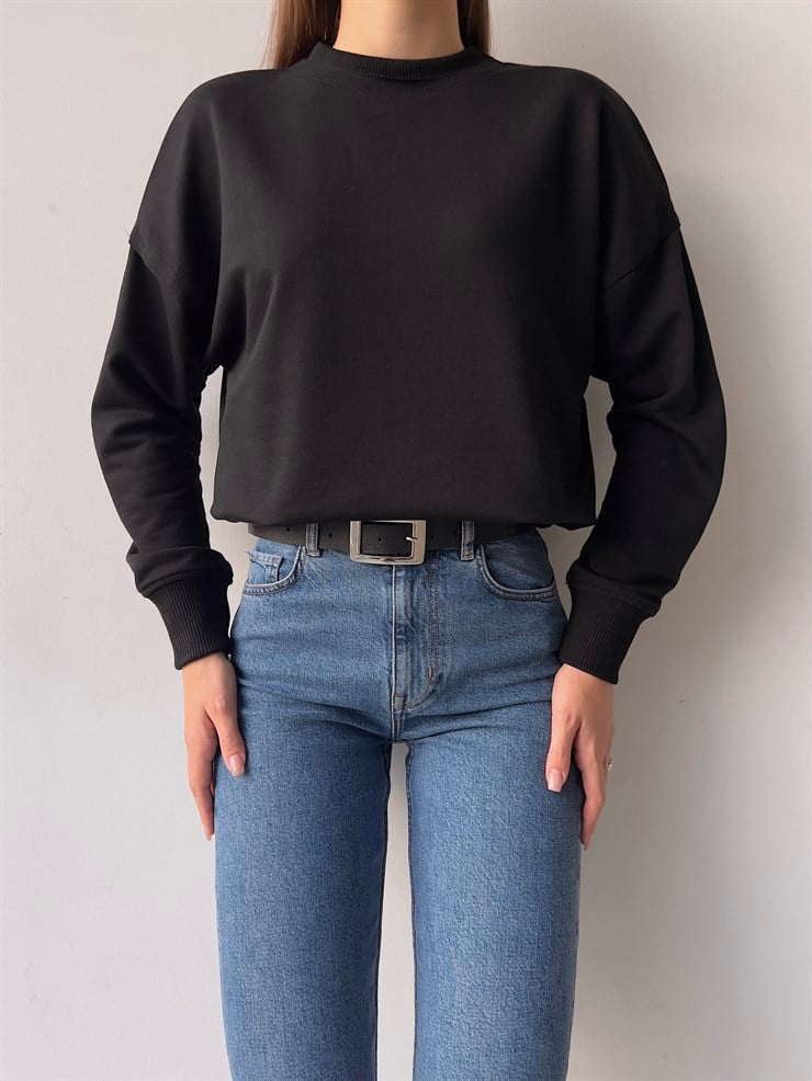 Bisiklet Yaka Uzun Kol Della Kadın Siyah Sweatshirt 23K000200