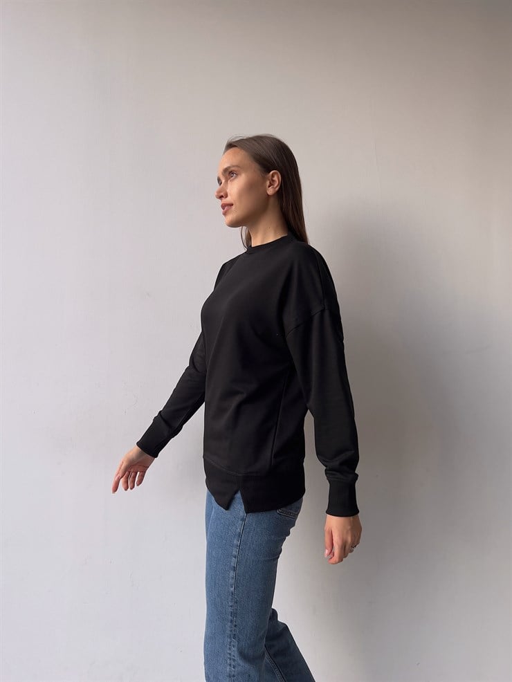 Bisiklet Yaka Uzun Kol Della Kadın Siyah Sweatshirt 23K000200