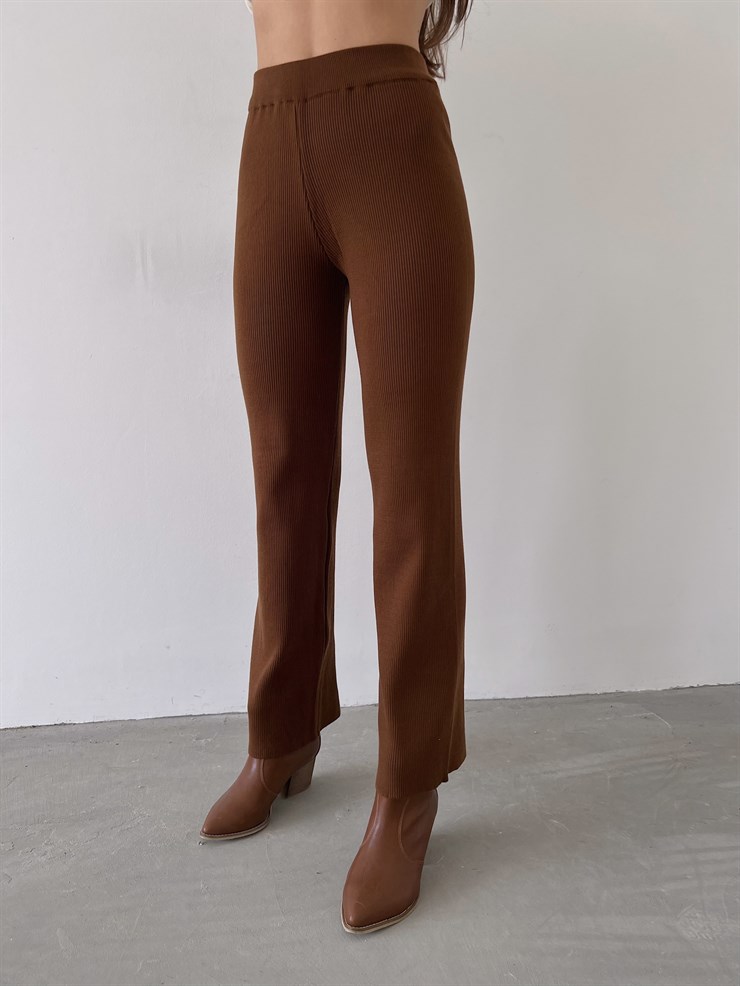 Yüksek Bel Kapamasız Fitilli Delle Kadın Kahve Pantolon 23K000253