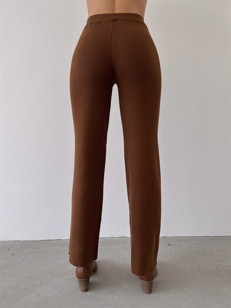 Yüksek Bel Kapamasız Fitilli Delle Kadın Kahve Pantolon 23K000253