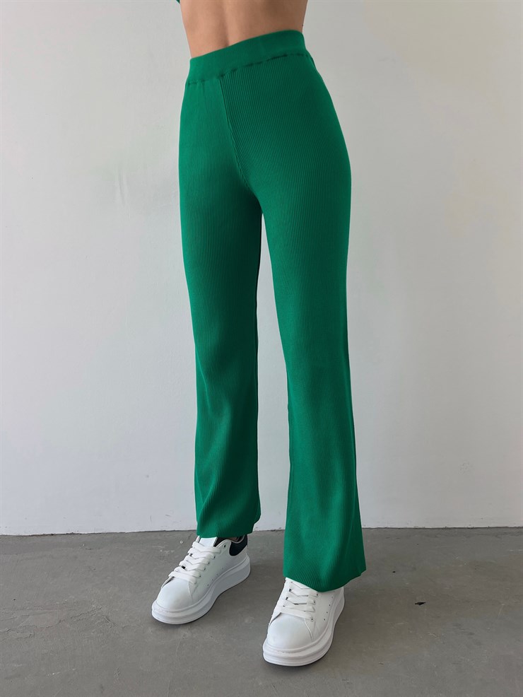 Yüksek Bel Kapamasız Fitilli Delle Kadın Yeşil Pantolon 23K000253