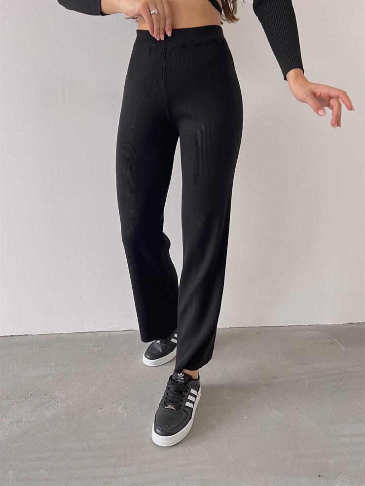 Yüksek Bel Kapamasız Fitilli Delle Kadın Siyah Pantolon 23K000253