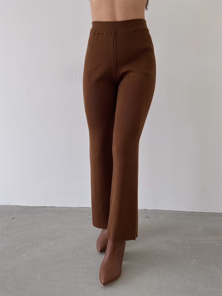 Yüksek Bel Kapamasız Fitilli Delle Kadın Kahve Pantolon 23K000253