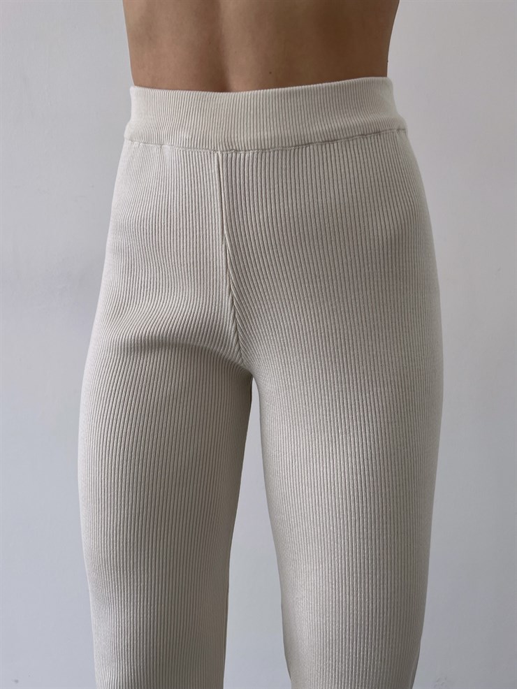 Yüksek Bel Kapamasız Fitilli Delle Kadın Bej Pantolon 23K000253