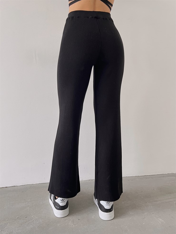 Yüksek Bel Kapamasız Fitilli Delle Kadın Siyah Pantolon 23K000253