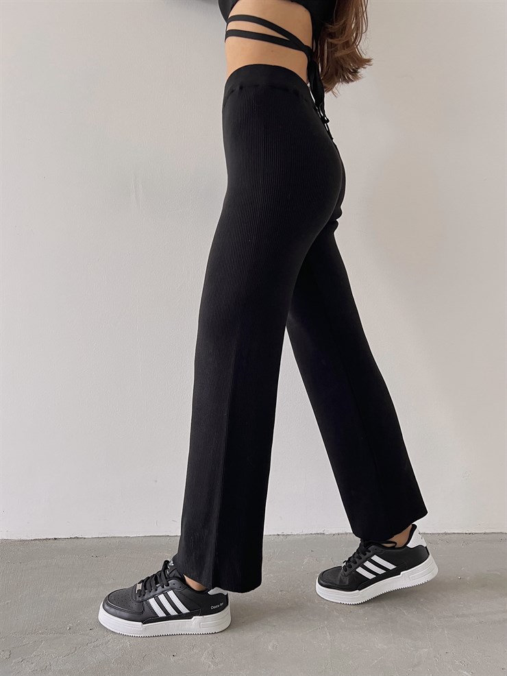 Yüksek Bel Kapamasız Fitilli Delle Kadın Siyah Pantolon 23K000253