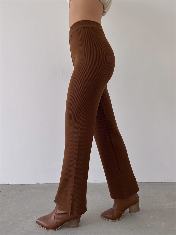 Yüksek Bel Kapamasız Fitilli Delle Kadın Kahve Pantolon 23K000253