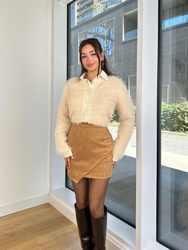 Kruvaze Süet Demian Kahve Kadın Mini Etek 25K204