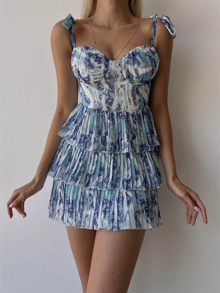 Desenli Ayarlanabilir Askılı Pileli Ve Fırfırlı Nanni Kadın Mor Elbise 22Y000487