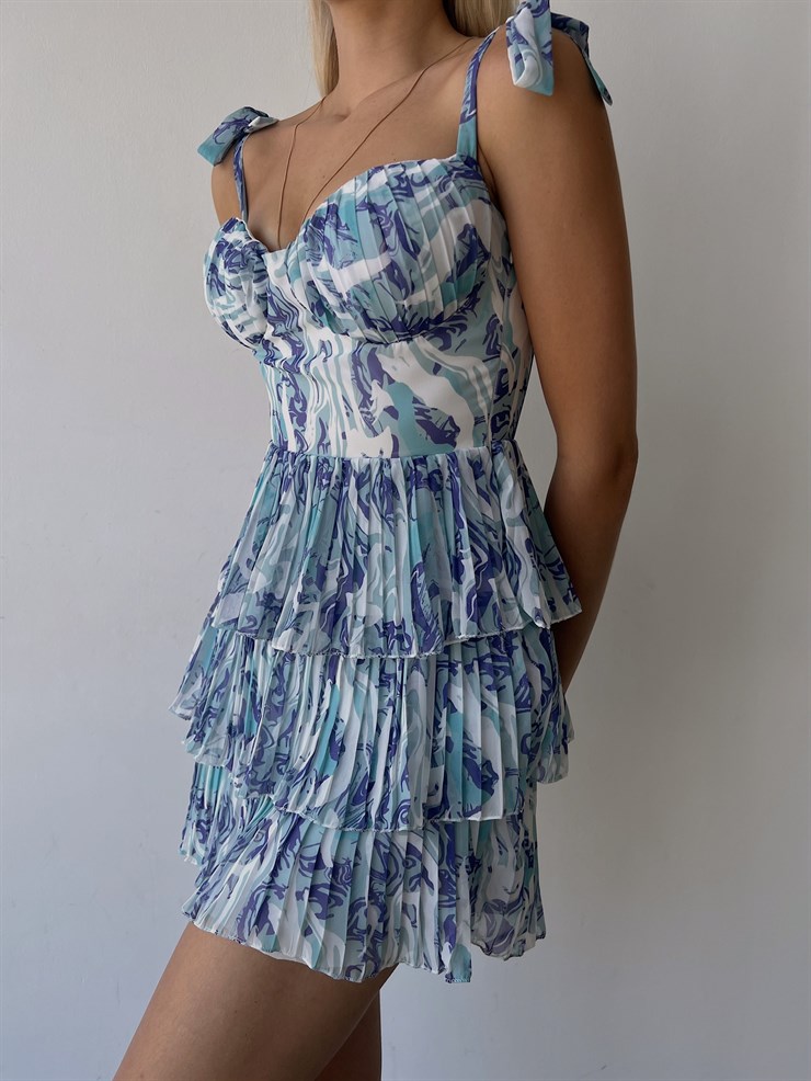 Desenli Ayarlanabilir Askılı Pileli Ve Fırfırlı Nanni Kadın Mor Elbise 22Y000487