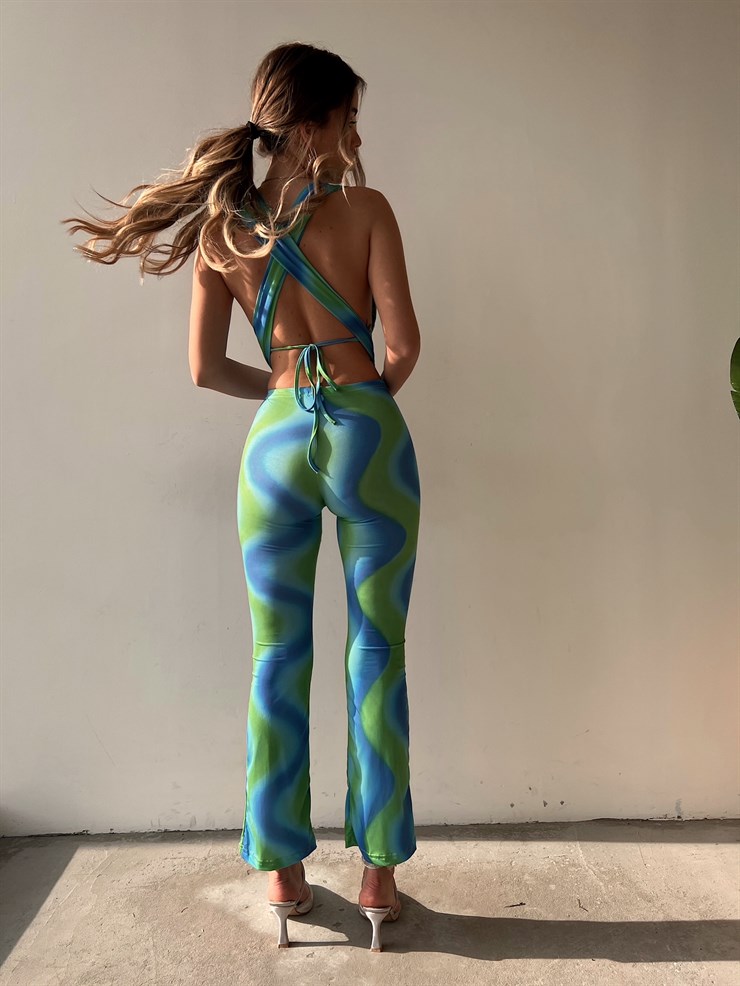 Desenli Bağcıklı Crop Büzgülü Bel Alt Hadley Kadın Renkli İkili Takım 22Y000081