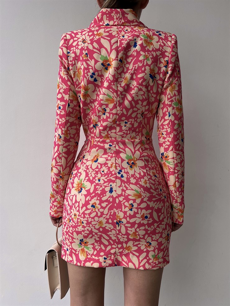 Desenli Kruvaze Yanı Tokalı Hunter Kadın Pembe Ceket Elbise 22Y000082