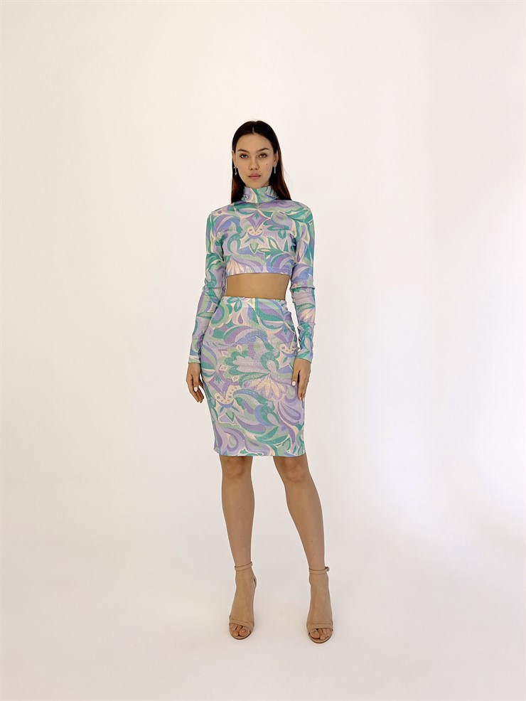 Desenli Üst Uzun Kol Palvin Kadın Lila İkili Takım 23K000406