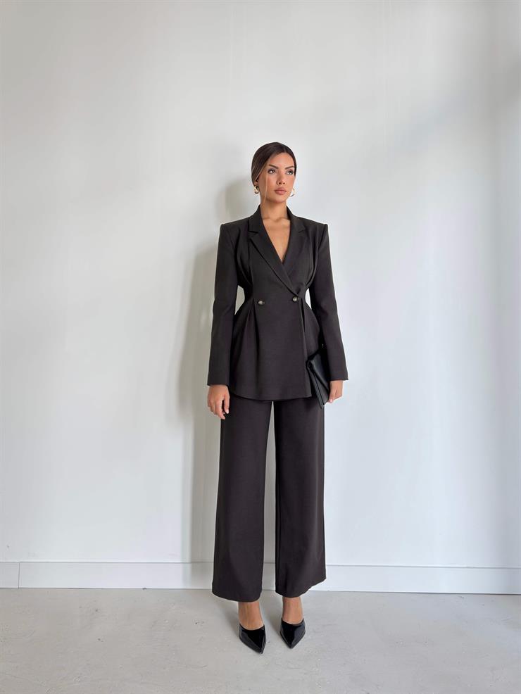 Belden Oturtmalı Yandan Cepli Deslan Kahve Kadın Pantolon 26K030