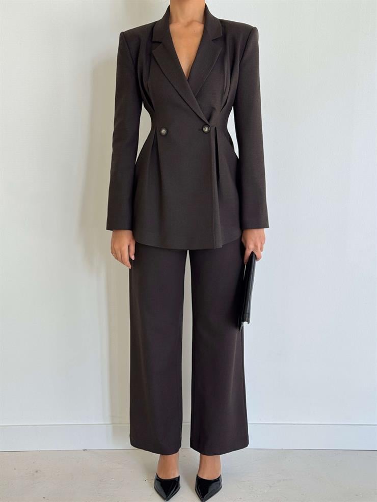 Belden Oturtmalı Yandan Cepli Deslan Kahve Kadın Pantolon 26K030