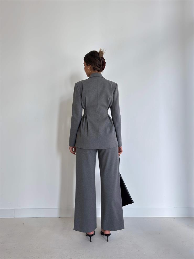 Belden Oturtmalı Yandan Cepli Deslan Gri Kadın Pantolon 26K030