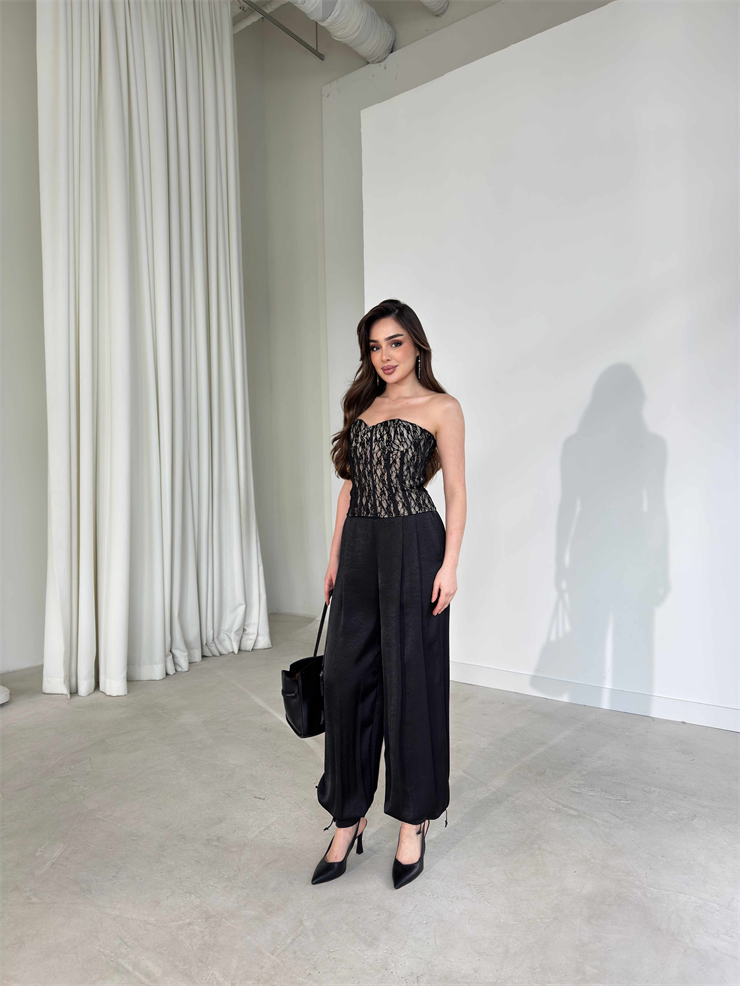 Korse Görünümlü Straplez Belden Oturtmalı Siyah Destiny Kadın Bluz 26Y168