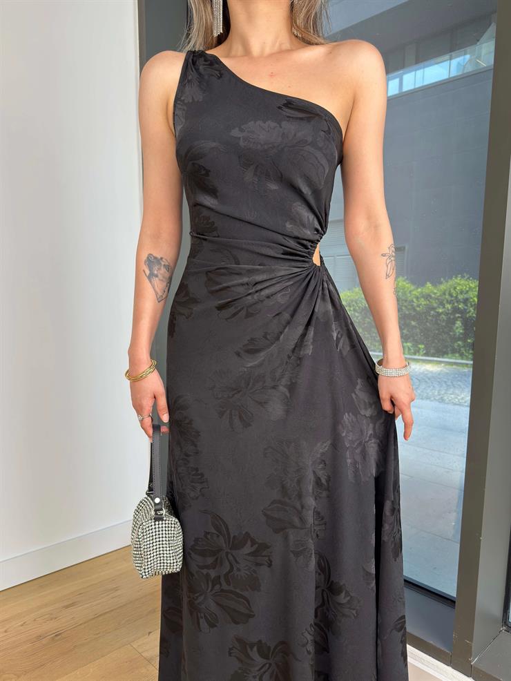 Tek Omuz Askılı Beli Pencere Detaylı Detbir Siyah Kadın Elbise 25Y289