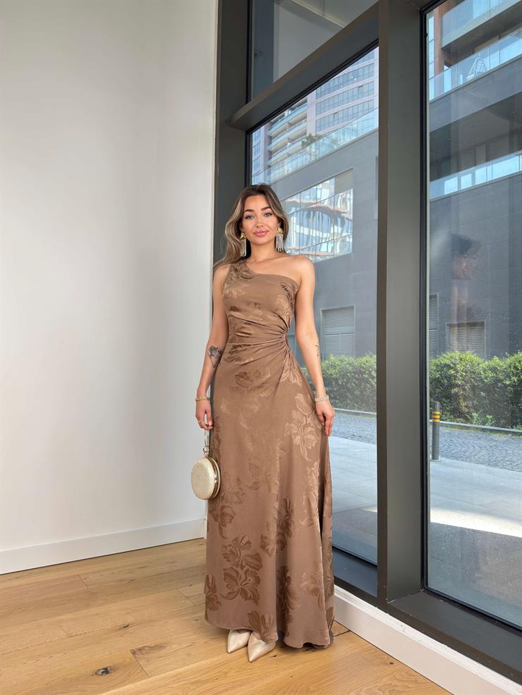 Tek Omuz Askılı Beli Pencere Detaylı Detbir Vizon Kadın Elbise 25Y289