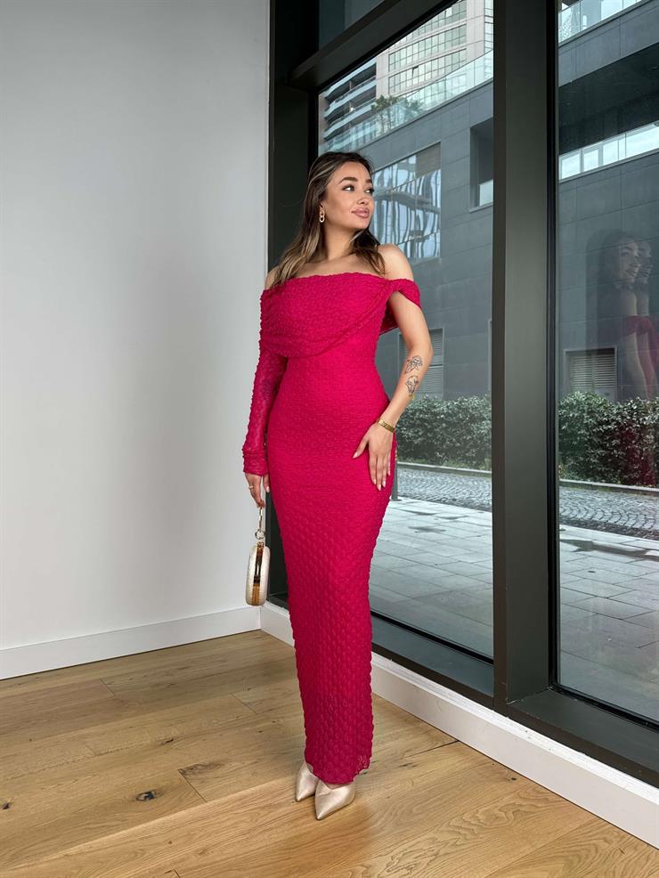 Madonna Yaka Tek Kol Detlev Fuşya Kadın Elbise 25Y045