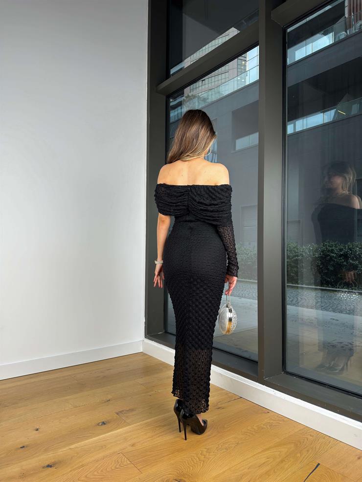 Madonna Yaka Tek Kol Detlev Siyah Kadın Elbise 25Y045