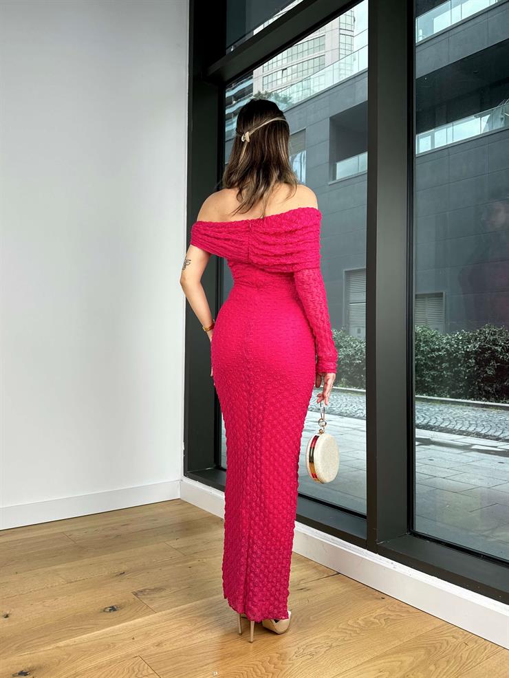 Madonna Yaka Tek Kol Detlev Fuşya Kadın Elbise 25Y045