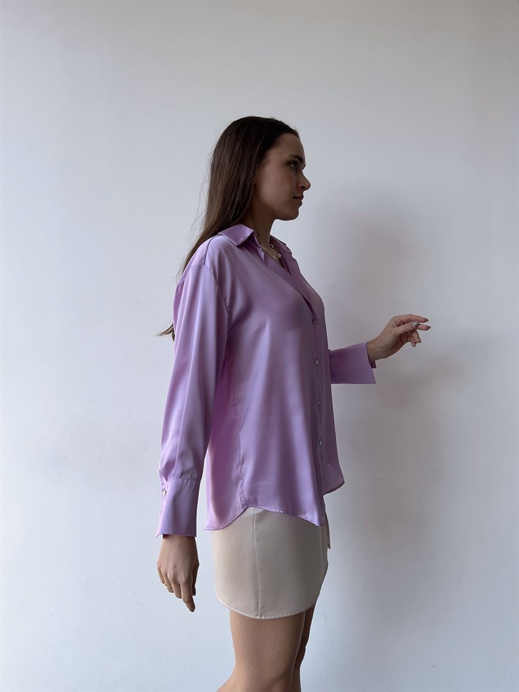 Düğme Kapamalı Devil Kadın Lila Saten Gömlek 23K000381