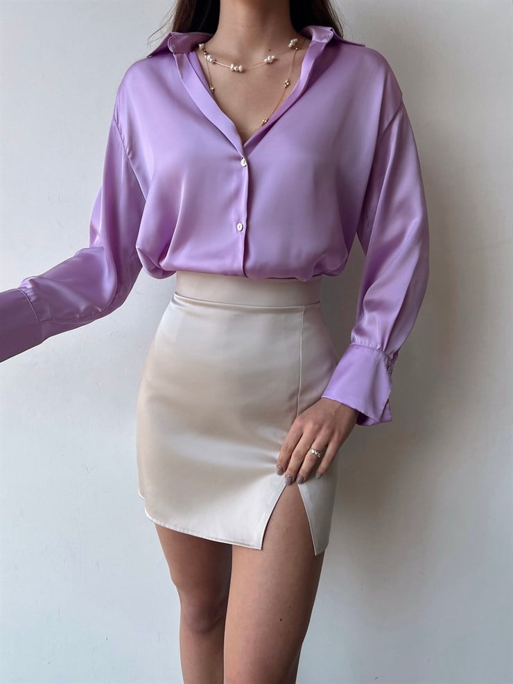 Düğme Kapamalı Devil Kadın Lila Saten Gömlek 23K000381