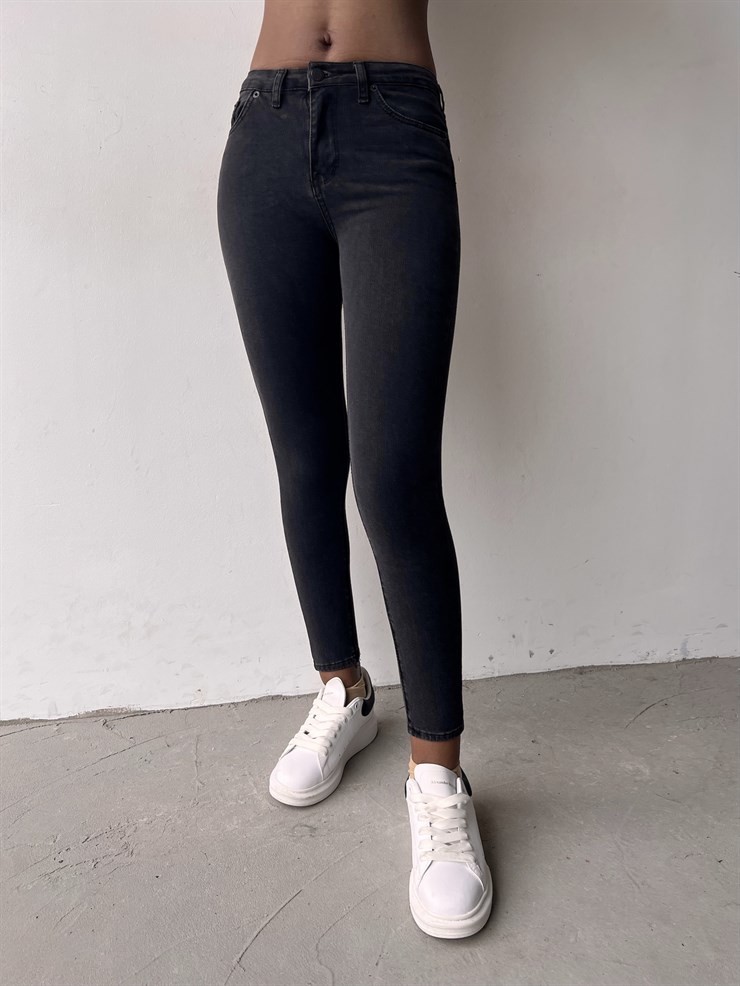 Yanları Cepli Devon Kadın Yüksek Bel Antrasit Pantolon 22K000562