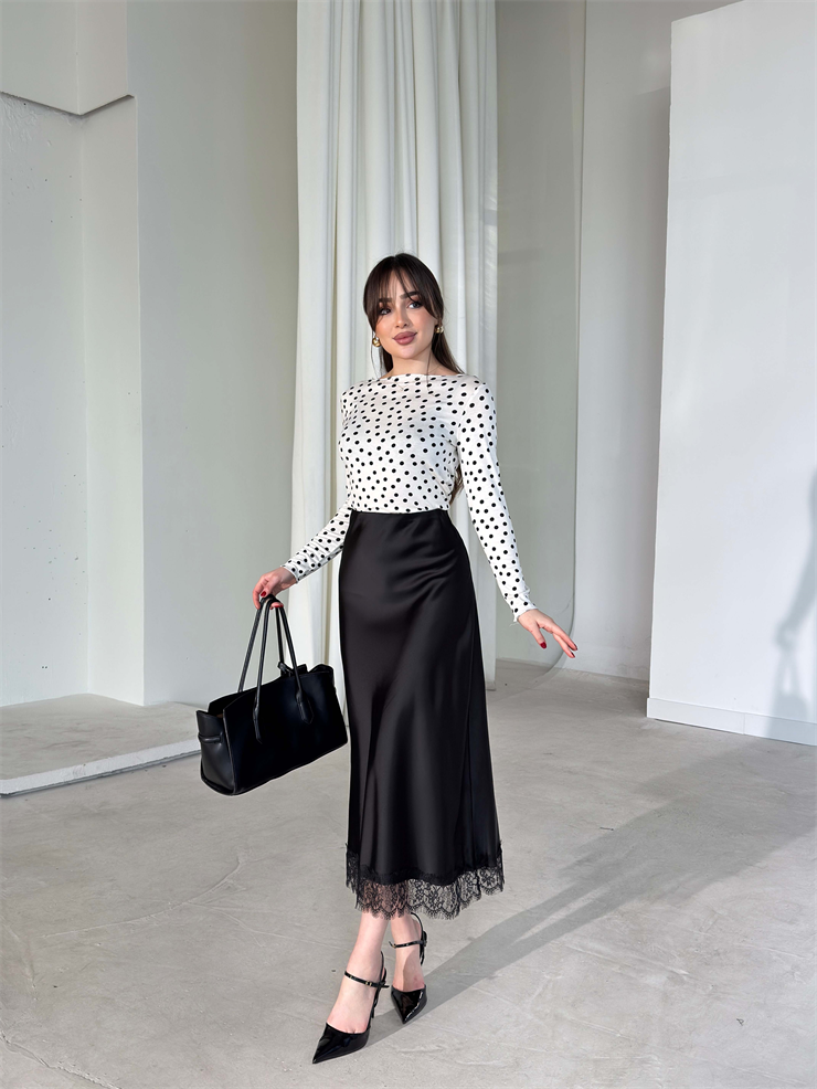 Puantiyeli Uzun Kollu Ekru Diamanta Kadın Bluz 26Y115